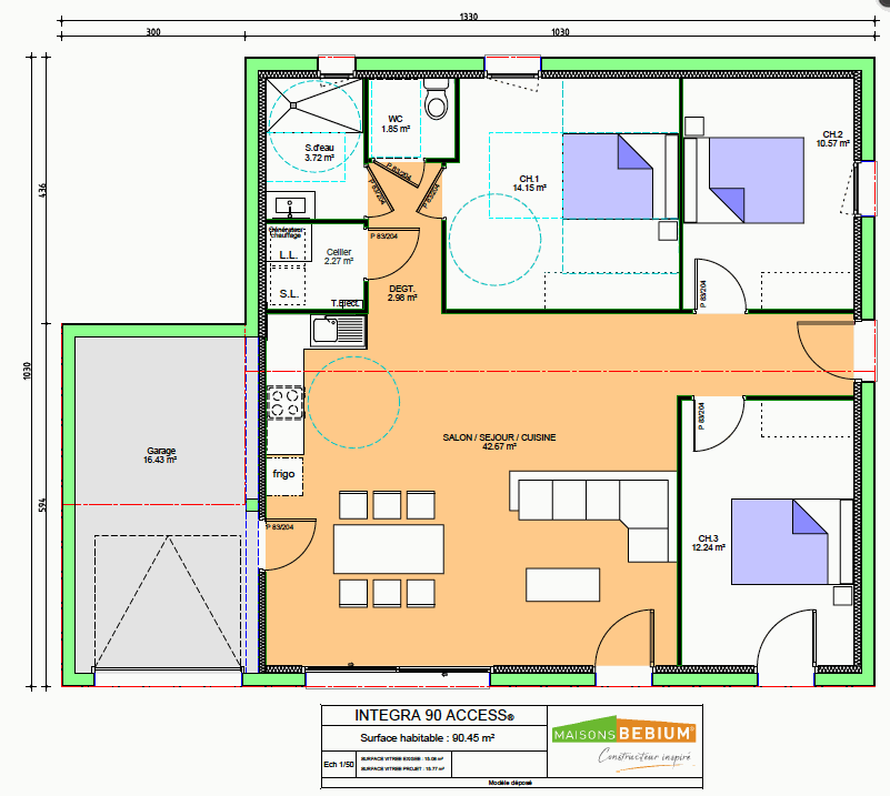 Plan maison 90 m2 - Moderne & Bioclimatique | Maisons Bebium